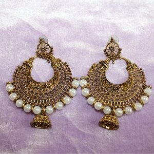 Gold tone vintage dangling boho bell earrings